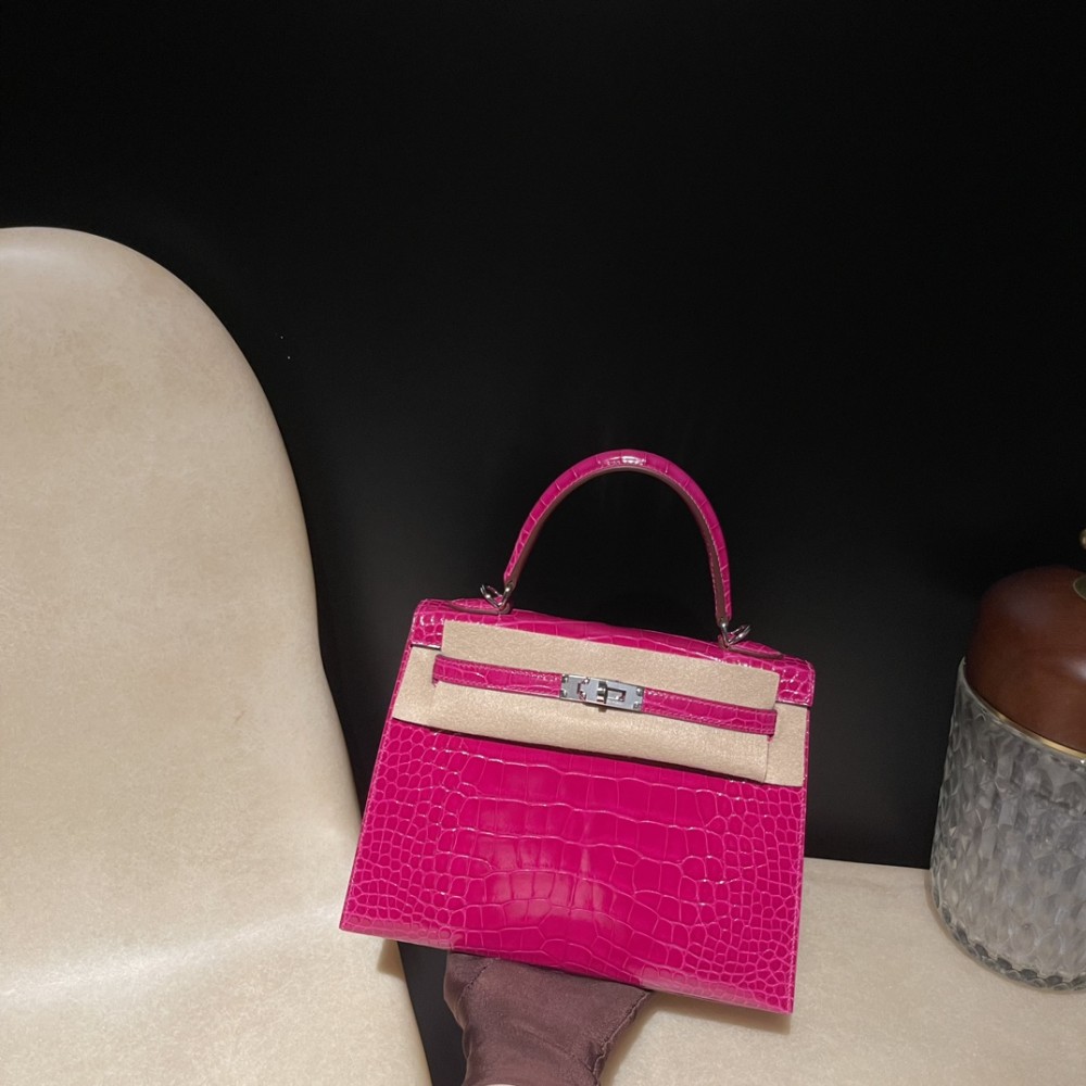 25cm  Kelly 25 Alligator  J5/Rose Scheherazade  Silver Hardware Full Handmade