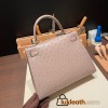 Hermes Kelly 28CM Ostrich M8/ Gris Asphalt GoldHardware    FullHandmade 006