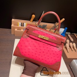 Hermes Kelly 28CM Ostrich I6 /Rose Extreme & 6C /Cuivre GoldHardware    FullHandmade 008