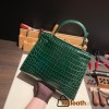 Hermes Kelly 28CM Shiny Crocodile 67 /Vert Fonce GoldHardware    FullHandmade 009