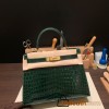 Hermes Kelly 28CM Crocodile Niloticus W0 /Vert Bosphore GoldHardware    FullHandmade 011