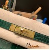Hermes Kelly 28CM Crocodile Niloticus W0 /Vert Bosphore GoldHardware    FullHandmade 011