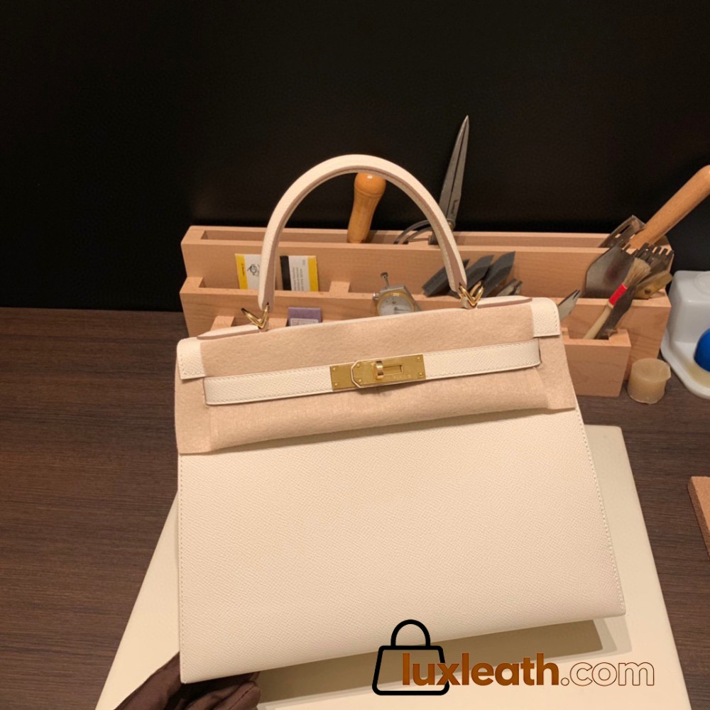 Hermes Kelly 28CM Epsom 10 /Craie GoldHardware    FullHandmade 015