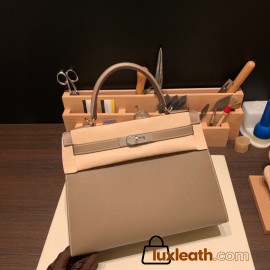 Hermes Kelly 28CM Epsom 18 /Étoupe Grey SilverHardware  FullHandmade 018