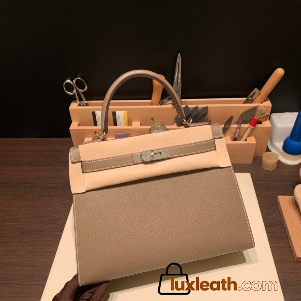 Hermes Kelly 28CM epsom18 /Étoupe Grey SilverHardware  FullHandmade 027