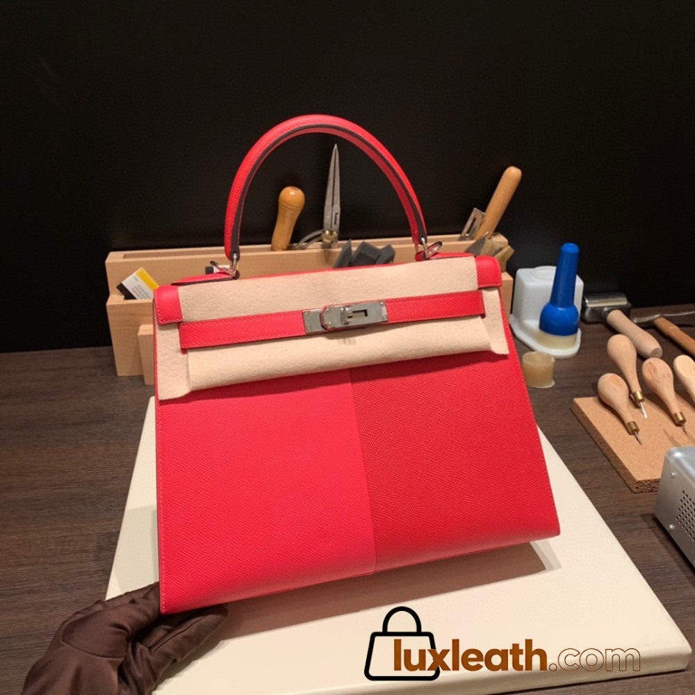 Hermes Kelly 28CM Epsom S3/Rouge Cœur SilverHardware  FullHandmade 031