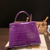 Hermes Kelly 28CM Porosus Crocodile 96 / Violet GoldHardware 034