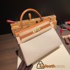 Hermes Kelly 32cm Barenia &canvas 34 /Fauve Gold Hardware  Full Handmade