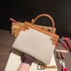 Hermes Kelly 32cm Barenia &canvas 34 /Fauve Gold Hardware  Full Handmade