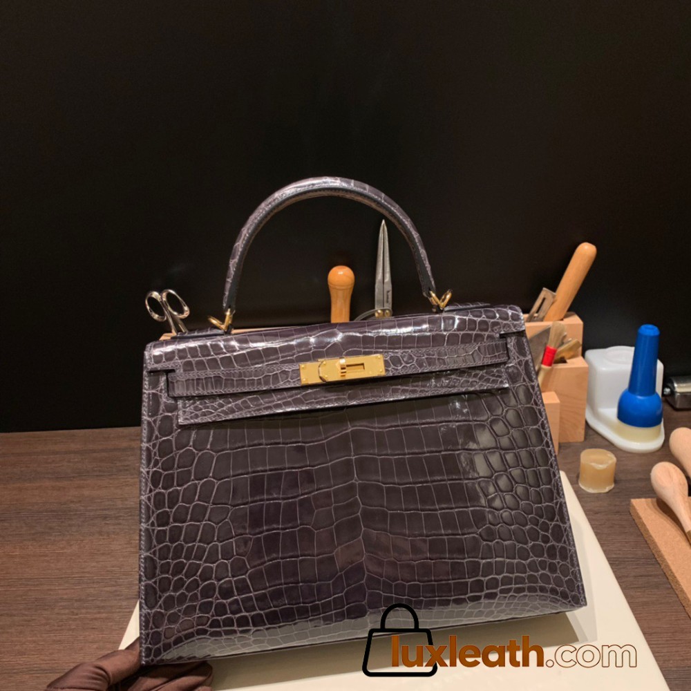 Hermes Kelly 32cm Crocodile Niloticus 88/ Graphite Gold Hardware Full Handmade