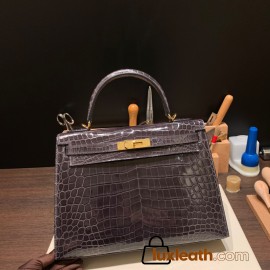 Hermes Kelly 32cm Crocodile Niloticus 88/ Graphite Gold Hardware Full Handmade