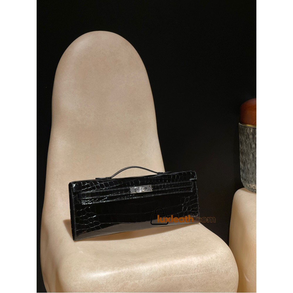 niloticus 89/Black (Noir)    Full Handmade  HERMES  Kelly Cut 