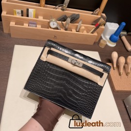 Hermes Kelly danse Matte Alligator Crocodile 89 /Black Silver Hardware