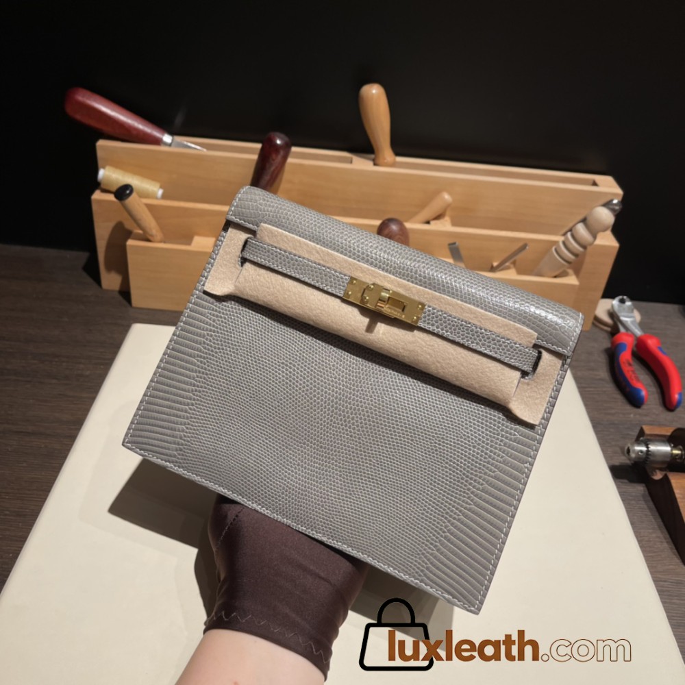 Hermes Kelly danse Lizard 8F /Etain Gold Hardware