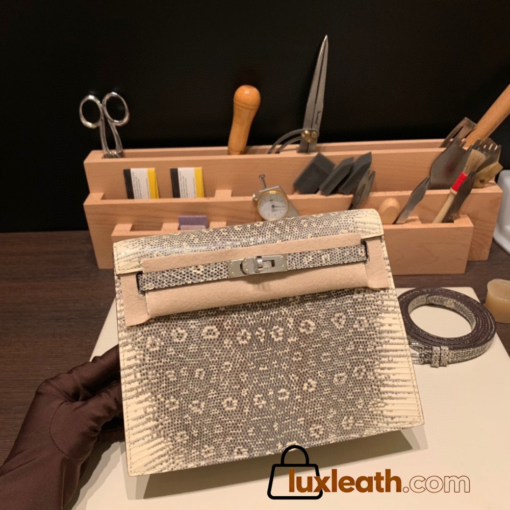 Hermes Kelly danse Lizard M8/Gris Asphalt Silver Hardware