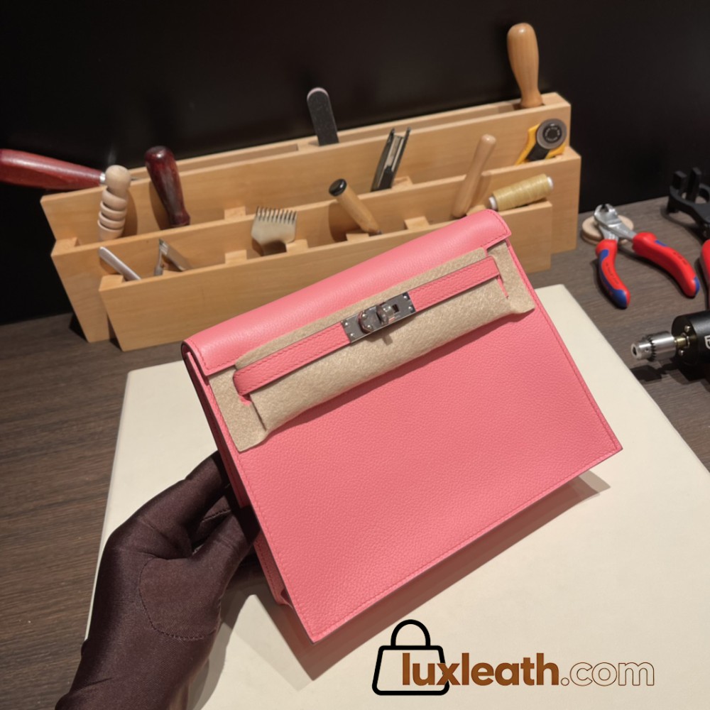 Hermes Kelly danse Evercolor 8W /Rose Azalee Silver Hardware