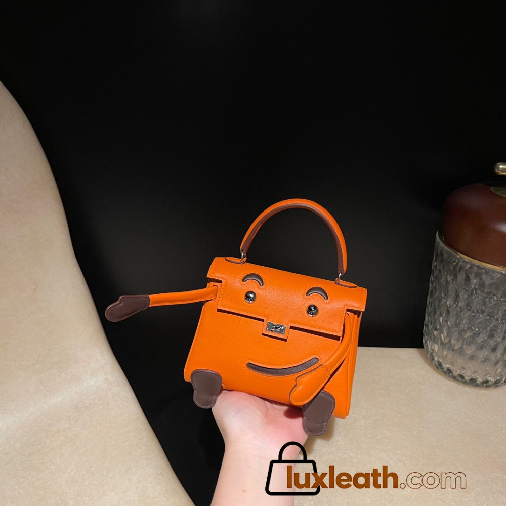 Hermes Kelly dole picto swift 93 Orange Silver Hardware Full Handmade