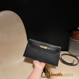 89/Black (Noir)  kellyelan-023 Full Handmade HERMES Kelly Elan Chevre    