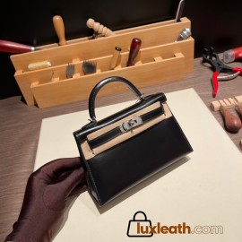 Hermes kelly20 New stock box 89/ Black (Noir) Silver Hardware Full Handmade kellymini-008