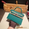 Hermes kelly20 ostrich 19cm U4 /Vert Vertigo Silver Hardware Full Handmade kellymini-013