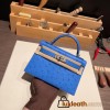 Hermes kelly20 ostrich 19cm 7Q/ Mykonos Silver Hardware Full Handmade kellymini-014