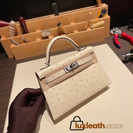 Hermes kelly20 ostrich 19cm 3C /Parchemin  Full Handmade kellymini-017