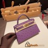 Hermes kelly20 ostrich 19cm P9 /Anemone Gold Hardware Full Handmade kellymini-018
