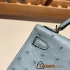 Hermes kelly20 ostrich 19cm J7 /Blue Lin Gold Hardware    Full Handmade kellymini-019