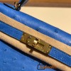Hermes kelly20 ostrich 19cm 7Q/ Mykonos Gold Hardware Full Handmade kellymini-020