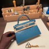 Hermes kelly20 ostrich 19cm W0 /Vert Bosphore Silver Hardware  Full Handmade kellymini-023