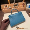Hermes kelly20 ostrich 19cm W0 /Vert Bosphore Silver Hardware  Full Handmade kellymini-023