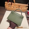 Hermes kelly20 ostrich 19cm V6/ /Canope & G8 /Vert Maquis Gold Hardware  Full Handmade kellymini-024