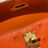 Hermes kelly20 ostrich 19cm 93 /Orange Gold Hardware  Full Handmade kellymini-025