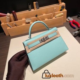 Hermes kelly20 chevre19cm 7V /Lagon Silver Hardware Full Handmade kellymini-028