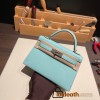 Hermes kelly20 chevre19cm 79 /Aqua Silver Hardware Full Handmade kellymini-029