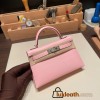 Hermes kelly20 chevre 19cm 3Q /Rose Sakura Silver Hardware    Full Handmade kellymini-033
