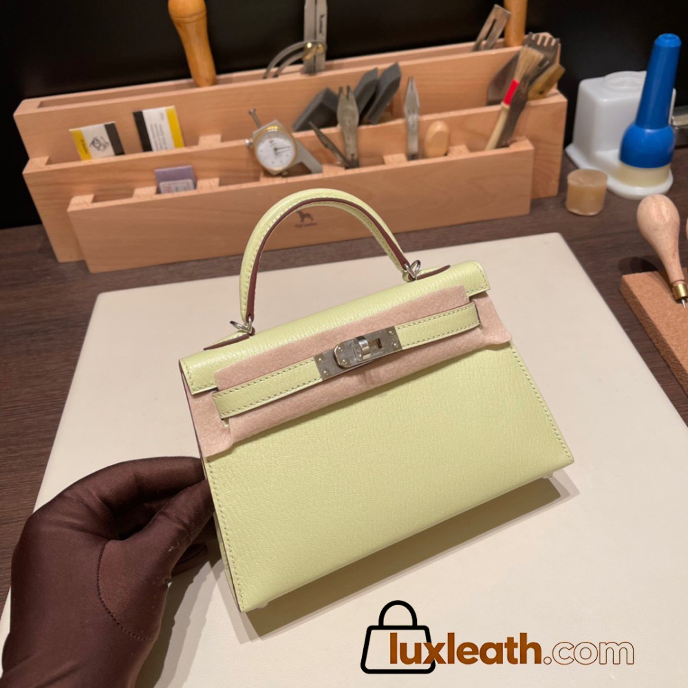 Hermes kelly20 chevre 19cm R9 /Jaune Bourgeon Silver Hardware Full Handmade kellymini-034