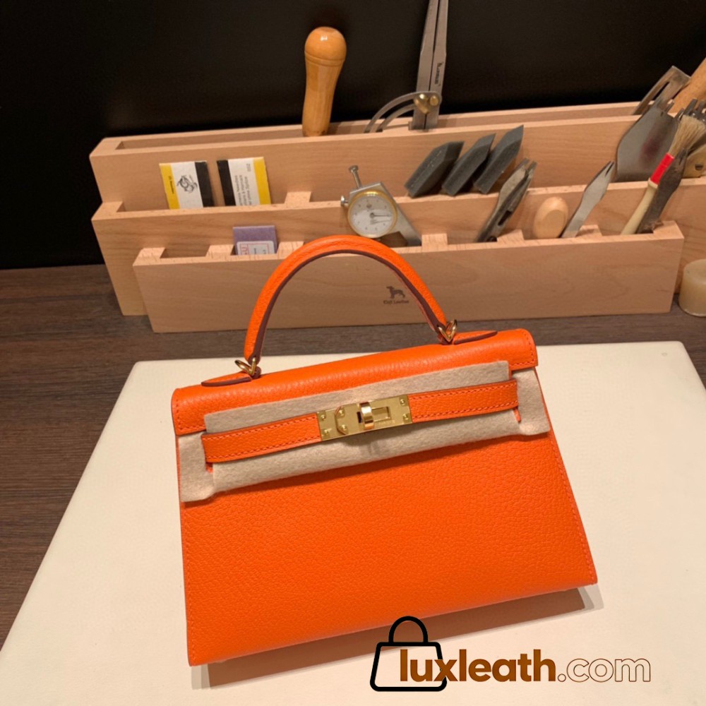 Hermes kelly20 chevre 19cm93 /Orange Gold Hardware  Full Handmade kellymini-035