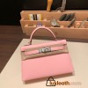 Hermes kelly20 chevre 19cm 3Q /Rose Sakura Silver Hardware Full Handmade kellymini-037