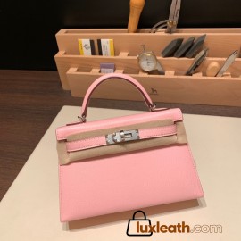 Hermes kelly20 chevre 19cm 3Q /Rose Sakura Silver Hardware Full Handmade kellymini-037