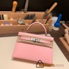 Hermes kelly20 chevre 19cm 3Q /Rose Sakura Silver Hardware Full Handmade kellymini-037