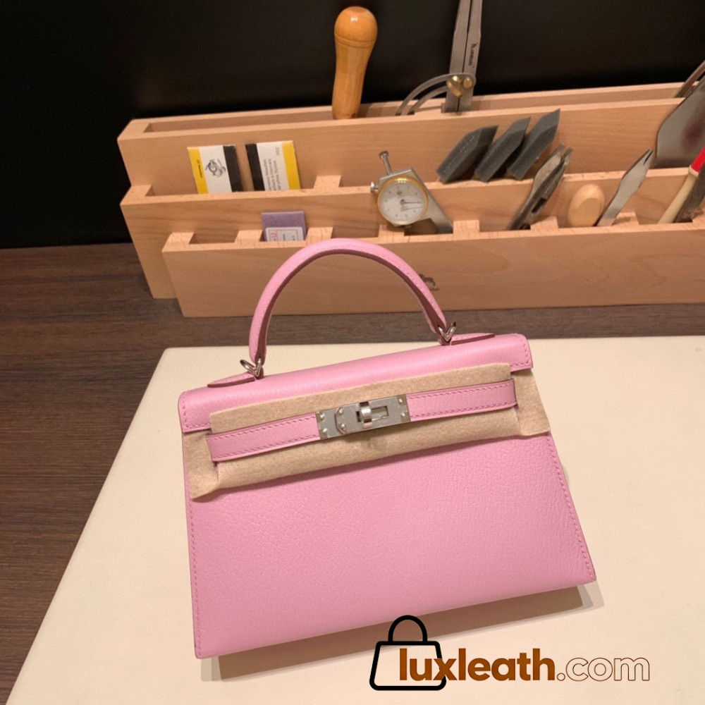 Hermes kelly20 chevre 19cm X9 /Mauve Sylvestre Silver Hardware  Full Handmade kellymini-038
