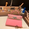 Hermes kelly20 chevre 19cm 1Q/Rose Confetti Silver Hardware Full Handmade kellymini-039
