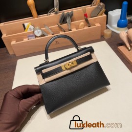 Hermes kelly20 epsom19cm 89 /Black (Noir) Gold Hardware    Full Handmade kellymini-048