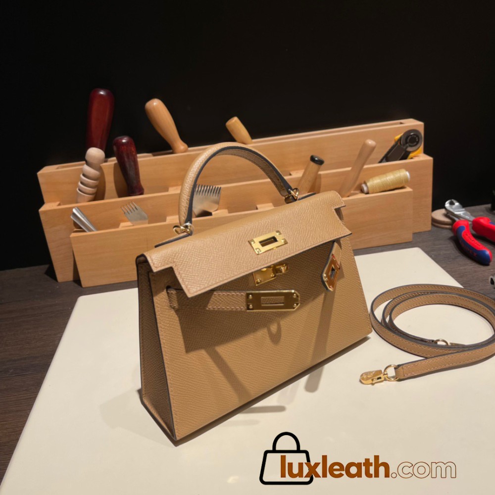 Hermes kelly20 epsom19cm 0M/Chai Gold Hardware Full Handmade kellymini-050