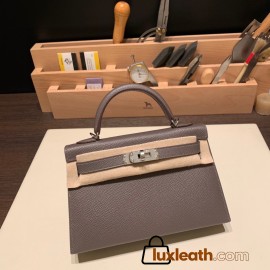 Hermes kelly20 epsom19cm 8F /Etain Silver Hardware  Full Handmade kellymini-053