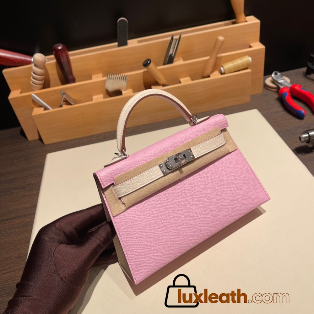 Hermes kelly20 epsom19cm X9 /Mauve Sylvestre &10 /Craie Silver Hardware Full Handmade kellymini-055