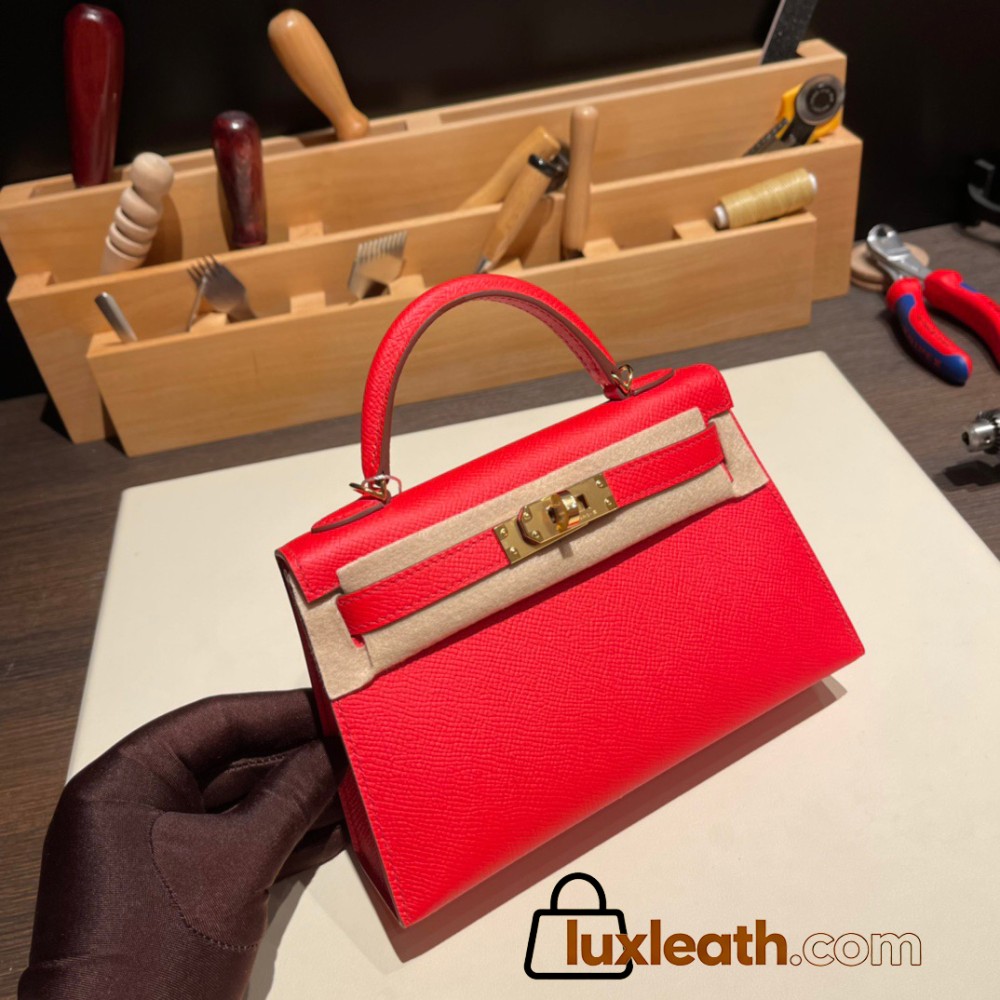 Hermes kelly20 epsom19cm S3/ Rouge Cœur Gold Hardware  Full Handmade kellymini-058