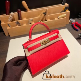 Hermes kelly20 epsom19cm S3/ Rouge Cœur Gold Hardware  Full Handmade kellymini-058