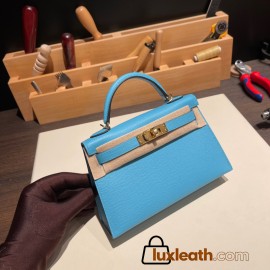 Hermes kelly20 epsom19cm7N /Celeste Gold Hardware Full Handmade kellymini-059